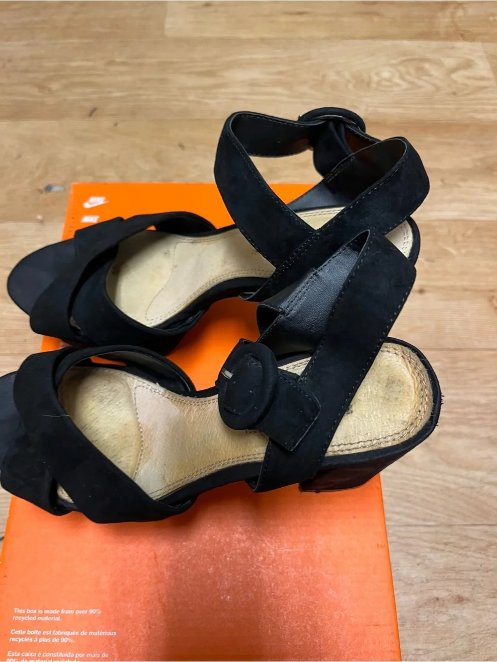 Topshop Black Suede Cross-Strap Mid Heels with Buckle